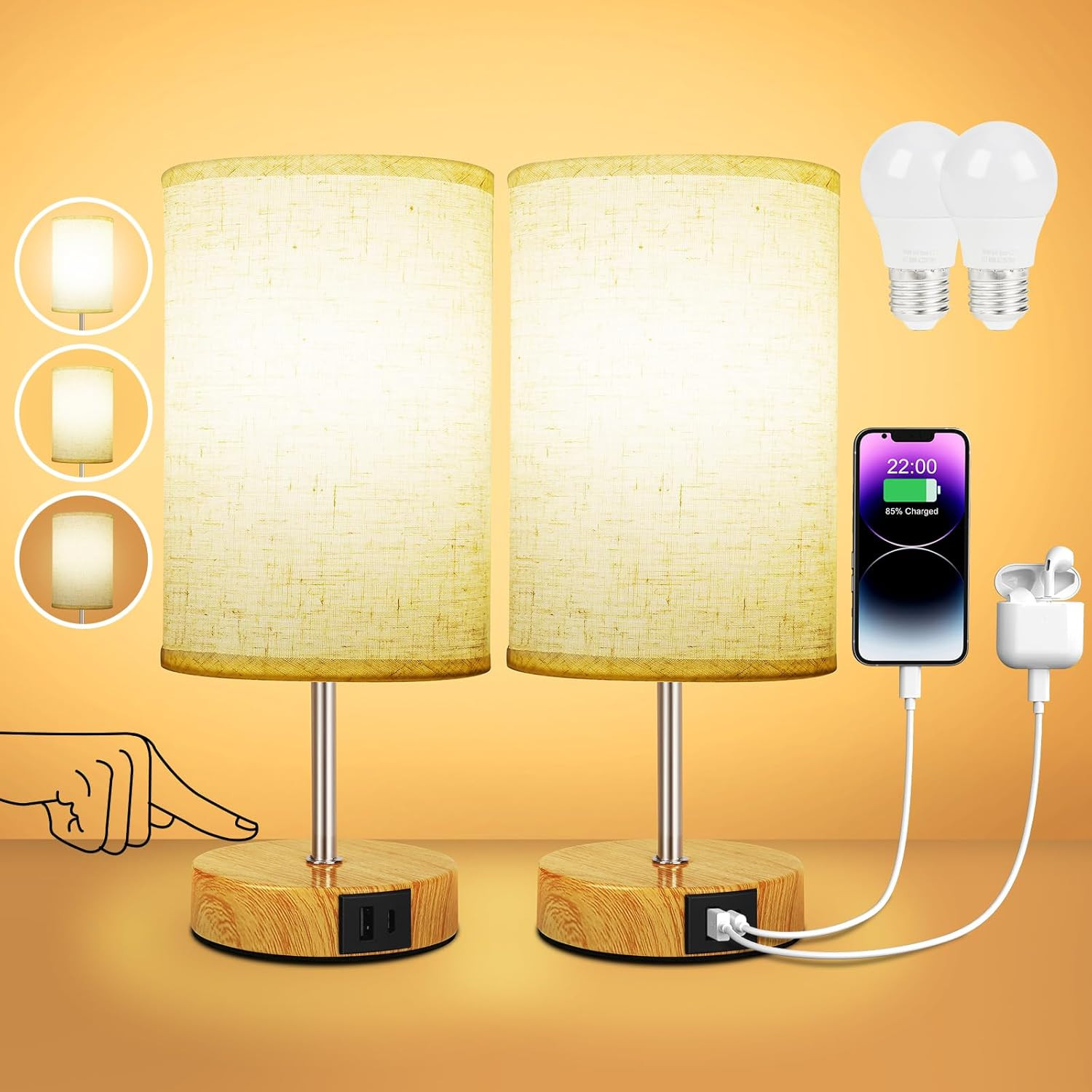 Abat Jour da Comodino Moderne Set 2: Touch e Ricarica USB-C Rapida