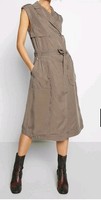 Superdry Womens Utility Shirt Dress Size 14 Taupe Sleeveless Belted NWT