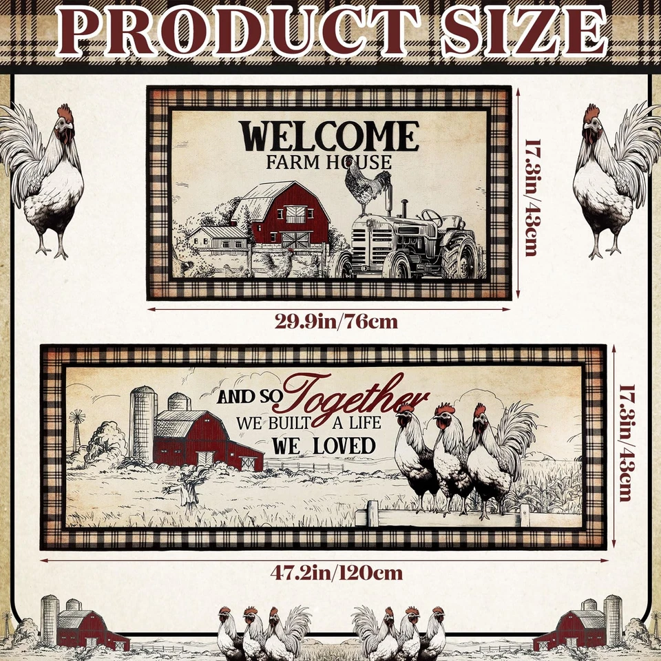 2 Piezas Alfombras de Cocina Gallo Granja Cocina Decoración Bienvenido Pollo Alfombrillas... Foto 3 de 4