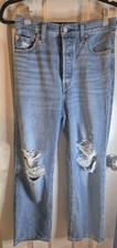 LEvi's Ribcage Straight Ankle Jeans Size 26 Button Fly Blue Denim Women  s