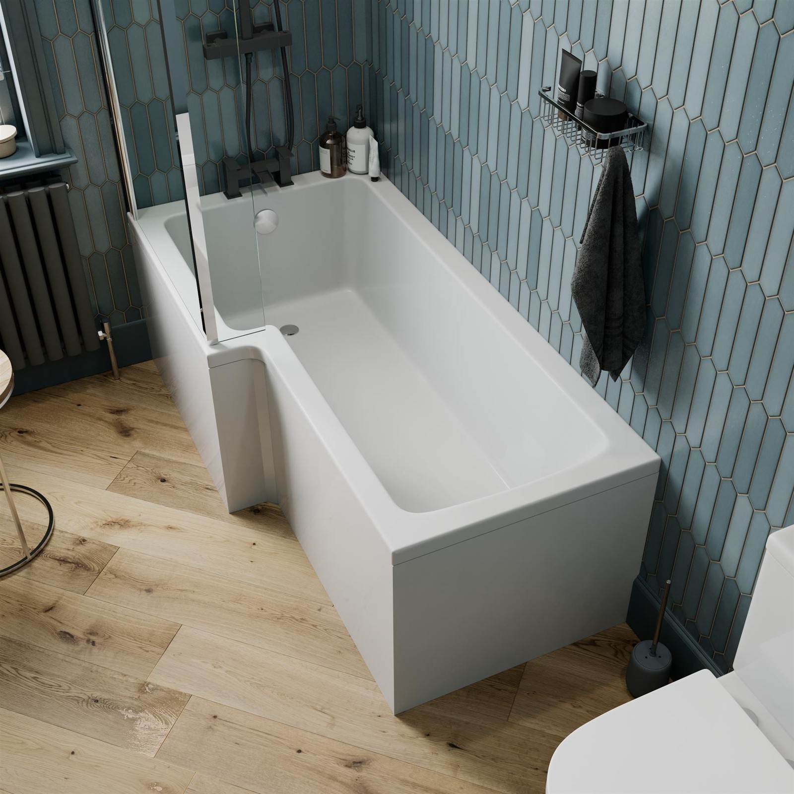 1600mm L Shaped LH Shower Bath Bathtub Screen Front Side Panel Acrylic Bathroom