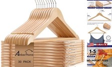Pack Wooden Coat Hangers Wood Suit Hangers with Non Slip Pant Bar, 30 Natural