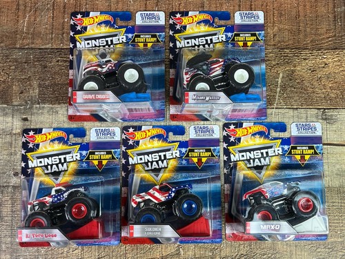 Hot Wheels Monster Jam Stars And Stripes Full Set of 5 Monster Trucks 1/64 - USA