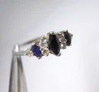 VINTAGE SAPPHIRE & CLEAR STONES COCTAIL STERLING 925 SILVER RING SIZE 8.25