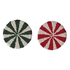 Creative Co-op -  Peppermint Candy Striped Tufted 8" Trivet Set - XS9099A