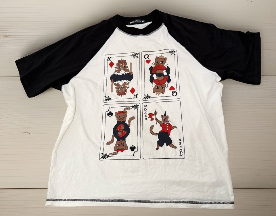 Dangerfield White & Black Queen Of Cats Raglan Tee-Comfy-Casual-Size M-Unisex