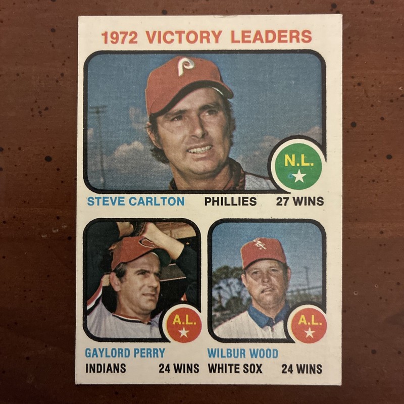 1973 Topps #66 1972 Victory Leaders HOF CARLTON 27 WINS/HOF PERRY 24 WINS/WOOD24