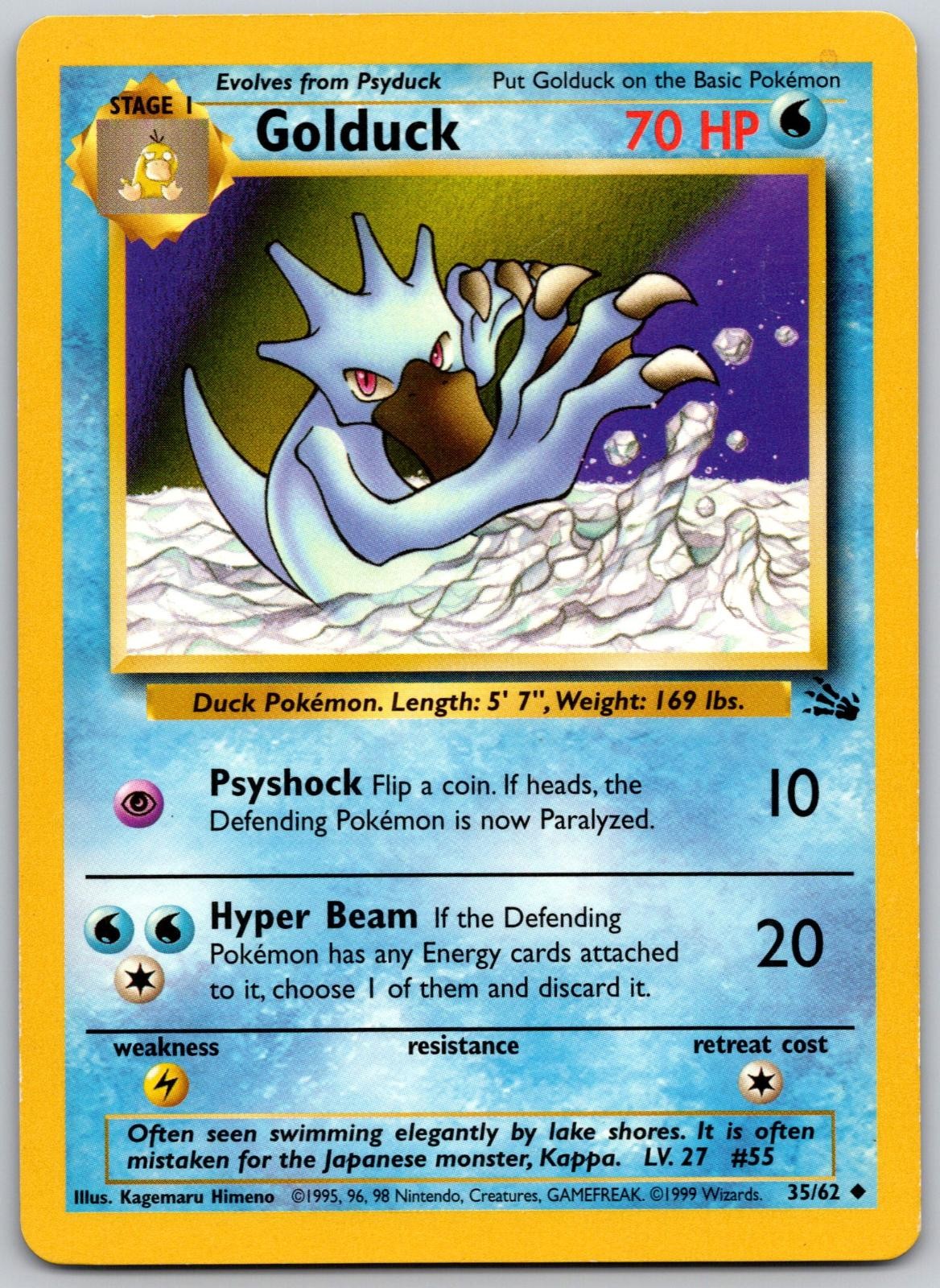 Golduck 35/62 Uncommon Fossil Pokemon Unlimited Moderately Played