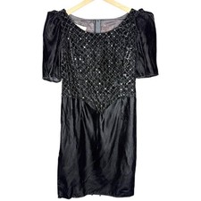 Vintage 80s Jessica McClintock Gunne Sax Black Velvet Sequin Party Dress