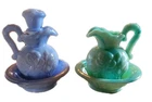 Avon Blue and Green Milk Glass Miniature Pitcher & Wash Basin Sets Vintage