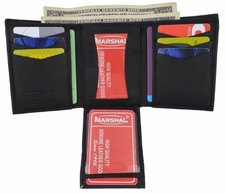 Black Men's Credit Card ID Holder Genuine Leather Trifold Wallet W/Flap Down ID