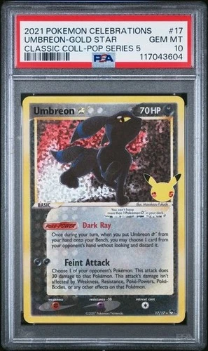 2021 POKEMON UMBREON-GOLD STAR POP SER 5 CELEB CLASSIC COLLECTION #17 PSA 10