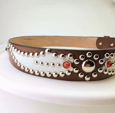 Handmade Studded Leather Belt Western Wing Design Size 36 Pin-to