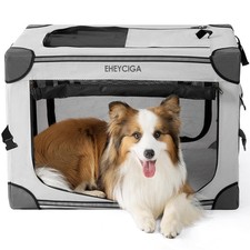 EHEYCIGA 30" Collapsible Dog Crate, Portable Travel Kennel for Medium Dogs, Grey