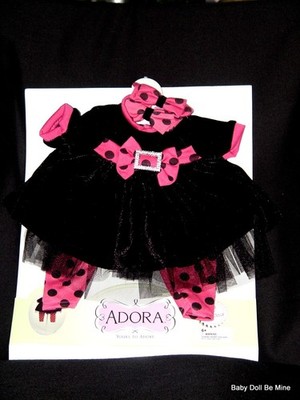 NEW Adora Black Velvet 20 Inch Toddler Doll Outfit Clothes with Hair Bows