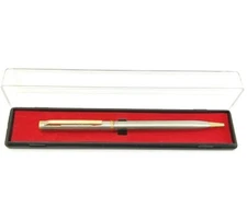 Vintage Day-Timer Ball Point Twist Pen Silvertone & Gold Trim Chrome Stainless