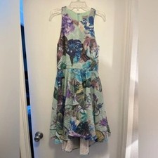 ASOS Teal Floral Gold Jacquard Dress - Size 6