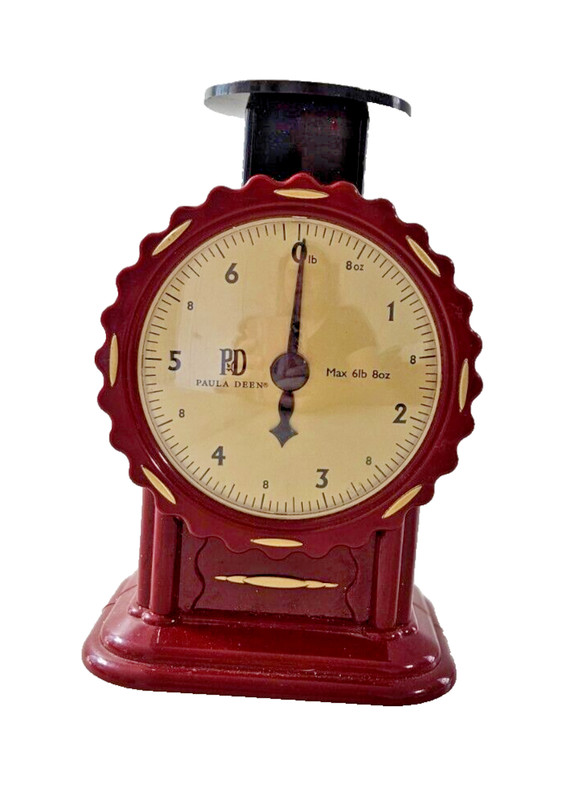 Vintage Paula Deen Kitchen Scale Red Dial Max 6lb 8oz, Plastic Made