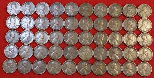 1924-S Lincoln Wheat Cent Penny 50 Coin roll F-VF Circulated R1