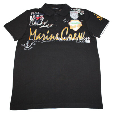 HERREN T-SHIRT POLO POLOSHIRT SHIRT SCHWARZ CIPO & BAXX SPORTLICHE MOTIVE Gr. L