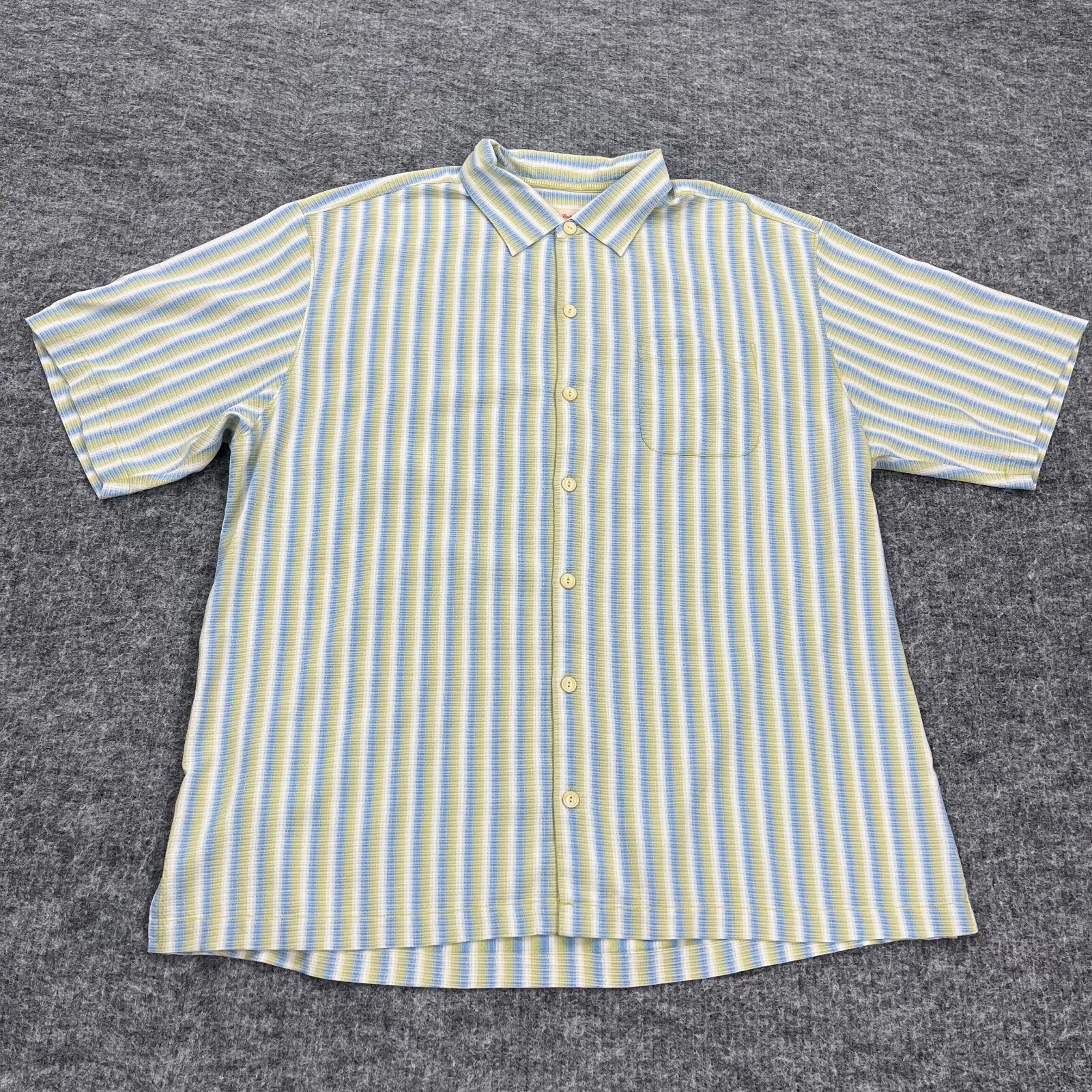 Tommy Bahama Shirt Mens Extra Large Blue Striped Silk Casual Beach Camp Resort