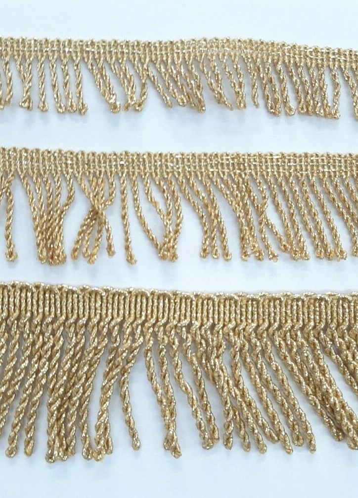 Frangia Passamaneria Oro Con Intestazione Blu – 5 Metri, Lunghezza Frangia 7,5 Cm – Per Tende E Cuscini