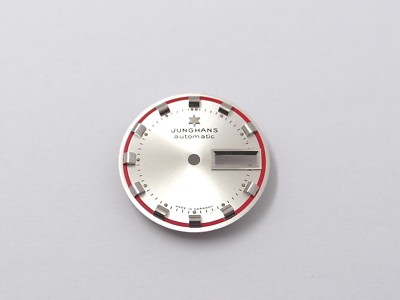 Junghans Automatic Zifferblatt Silber Rot Day Date Dial Armbanduhr NOS