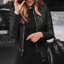 Leather Faux Women's Jacket Women Thin New Moto Biker Zipper BLACK FRIDAY📢🏷️💲