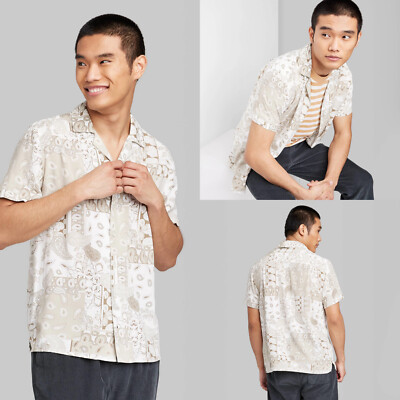 Small - Mens Short Sleeve Collared Button-Down Shirt - Original Use - Cream