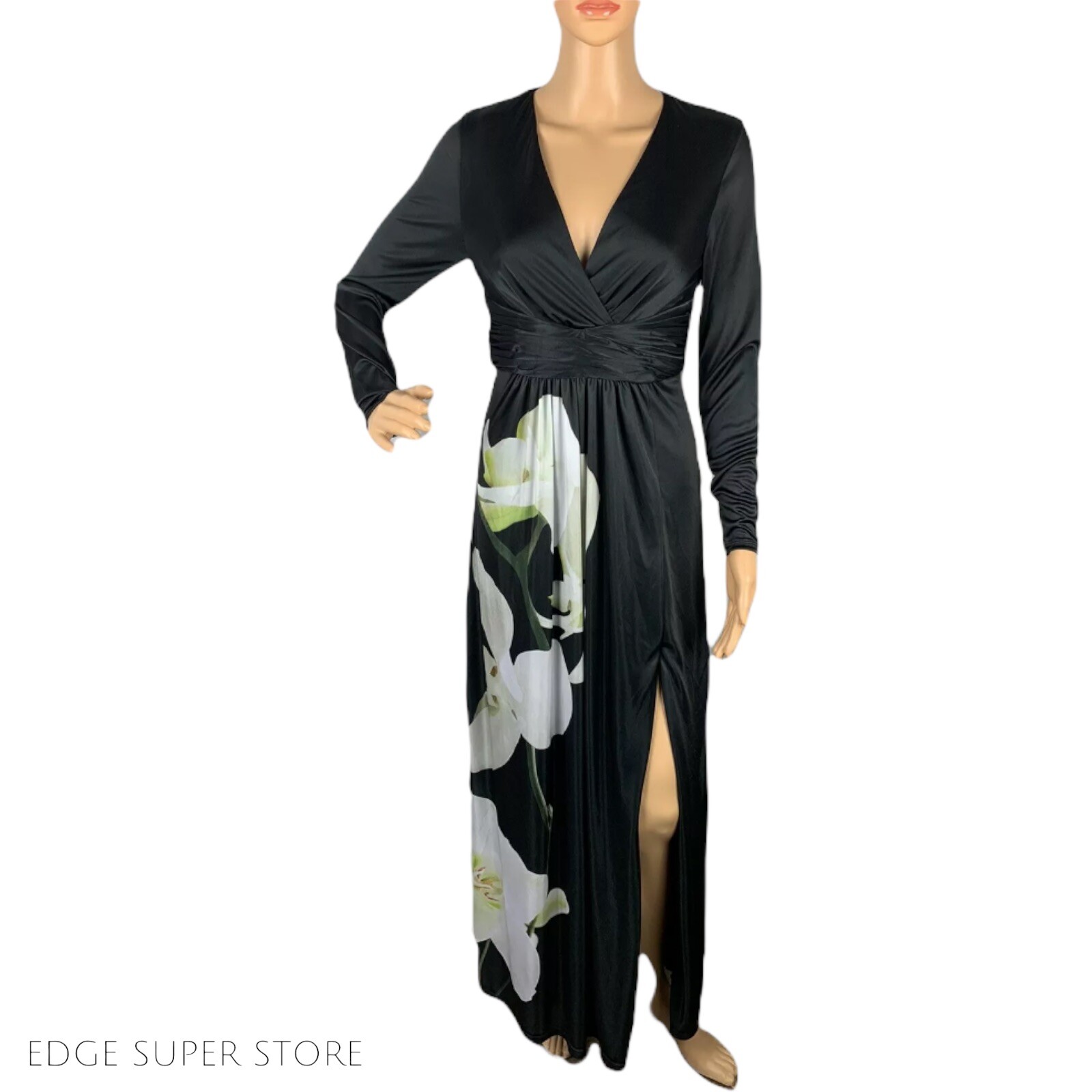 V-Neck Black Long Maxi Dress Size 