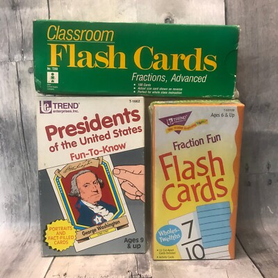 Vtg Classroom Fraction Advanced Trend Fraction Fun Presidents Flash Cards Lot