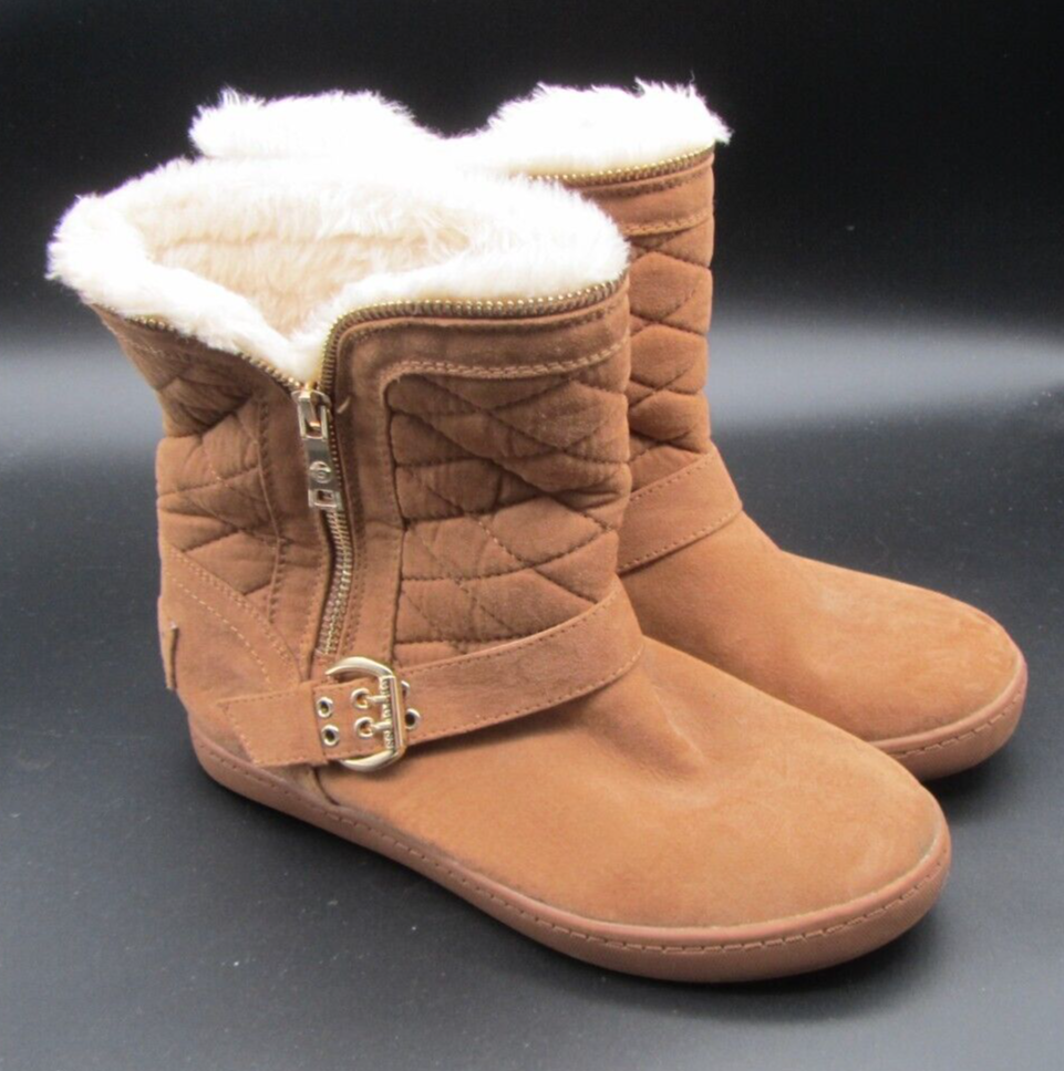 Ladies G by Guess Quilted Tan Ankle Boots Size 1/2 UK