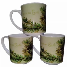 Pottery Barn Christmas Mugs 4 Coffee Peace On Earth Tea Cups Pine Nest Eggs