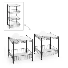 Black 2 to 4-Tier Steel Stackable Garage Storage Shelving Unit with Baskets and
