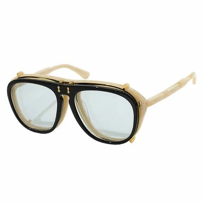 GUCCI Sunglasses Ivory Black Acetate Flip-Up Women Eyewear