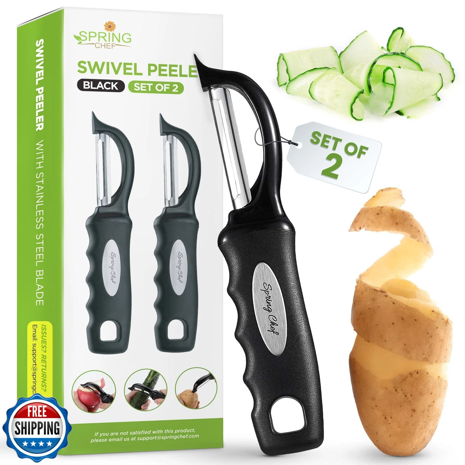 Spring Chef Premium Swivel Vegetable Peeler, Soft Grip Handle and