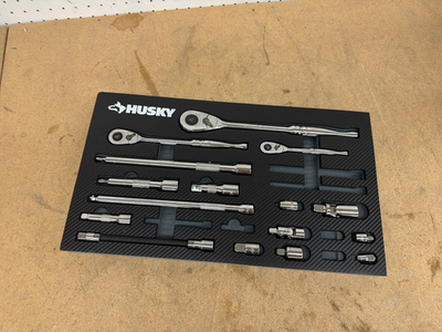 #ad Husky 16 Piece 1 4 3 8 1 2 in. Drive 144 Position Ratchet Set in EVA Foam Tray $49.99