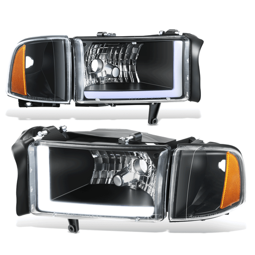 Fit 94-02 Dodge Ram 1500 2500 3500 Switchback L-Tube LED Headlights Black/Amber - 第 1/10 張圖片