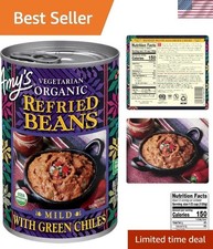 Organic Refried Beans Canned, Mild with Green Chiles, Gluten Free and Vegeta...