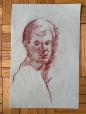 Vintage 1970's Academic Male Portrait Man Red Conte Drawing Gay Int 12 x 18