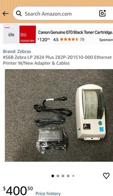 Zebra LP2824 Plus Label Printer 282P-201510-000 with Adapter & Cables