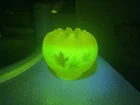 Fenton Art Glass Hand Decorated Maple Leaf Burmese Rose Bowl Vase Hand Painted