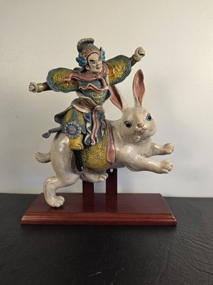 Cochin Ware Chinese Roof Tile Warrior On   Rabbit By  林洸沂  Master Lin Guang Yi