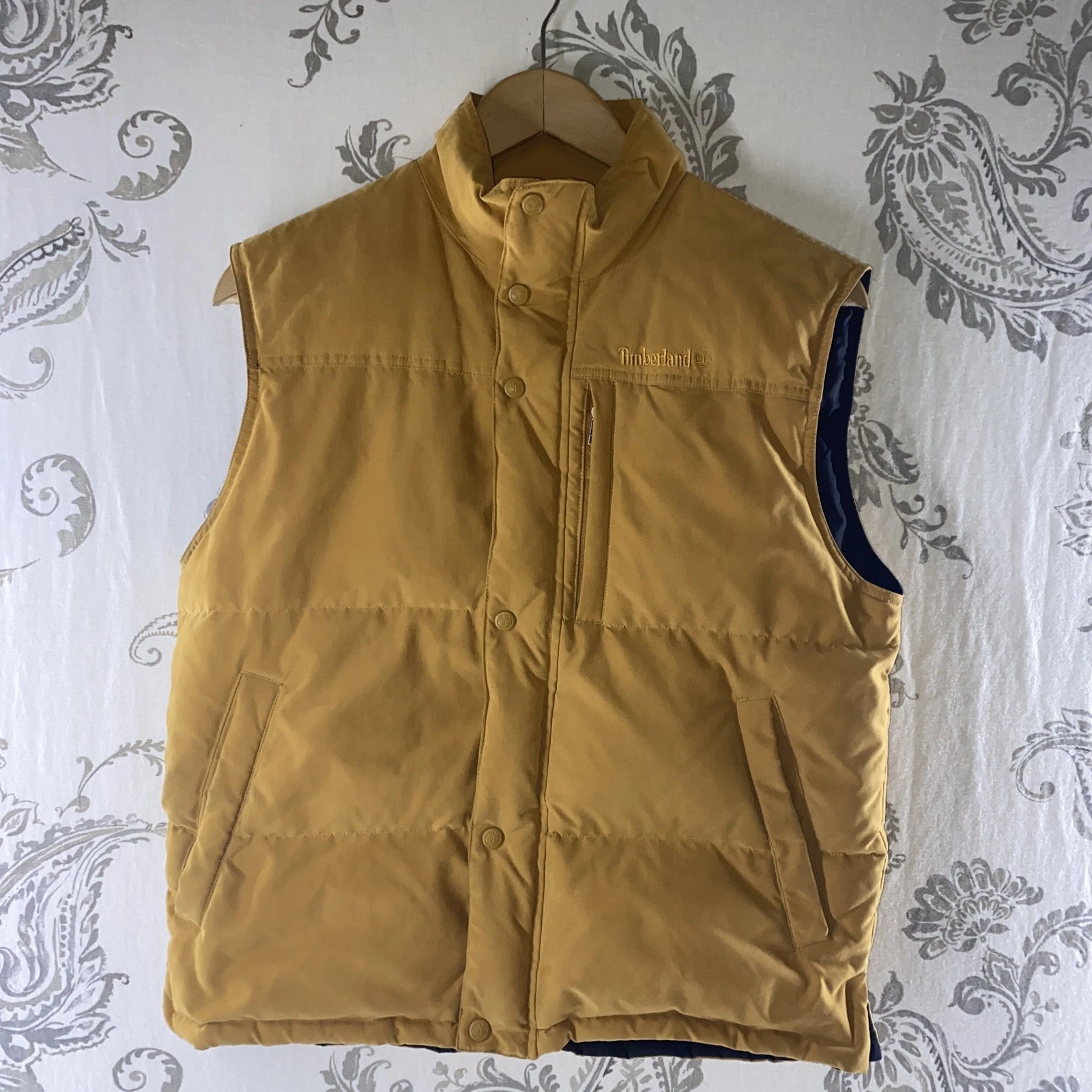 Vintage Timberland Vest WeatherGear Men Tan Sz M Duck Down Camping Outdoor