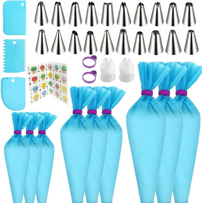 Reusable Piping Bags and Tips Set - Silicone Pastry Bags 3X (12  +14  +16  ) wit