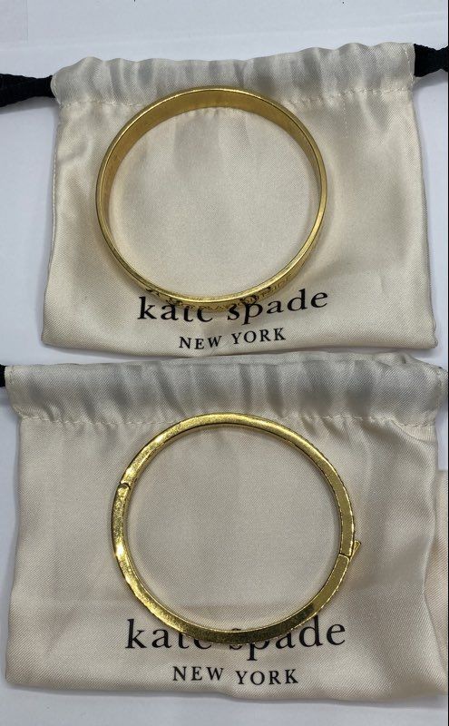 Kate Spade Gold Tone Bangle & Hinged Bracelet Jewelry Bundle 2pcs. 57.9g