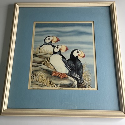 Puffin Birds by Mary Croxton ''Happy Puffins 15x15 frame