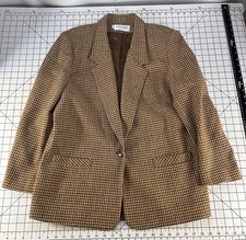 Alfred Dunner Vintage Houndstooth Wool Blazer 14 Brown Black Academia Preppy 80s