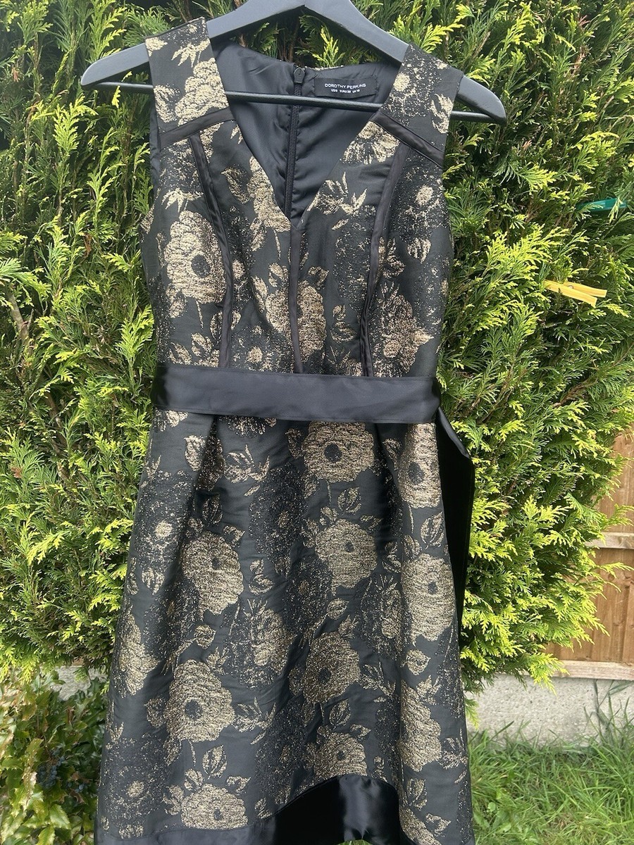 Dorothy Perkins BLACK & GOLD V NECK TEXTURED EMBROIDERED DRESS - SIZE 10 | eBay UK Dorothy Perkins BLACK & GOLD V NECK TEXTURED EMBROIDERED DRESS - SIZE 10 | eBay UK