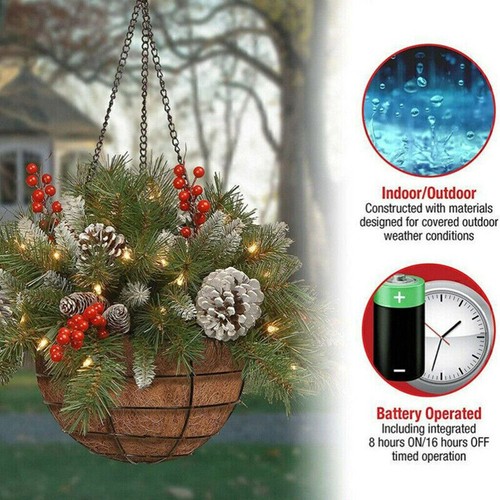 Künstlich Weihnacht Hängekorb Blumenkorb Weihnachtskorb LED Haustür Blumenkranz - Bild 11 von 11